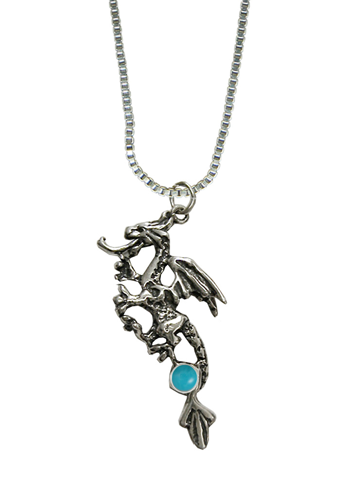 Sterling Silver Rampant Dragon Pendant With Turquoise